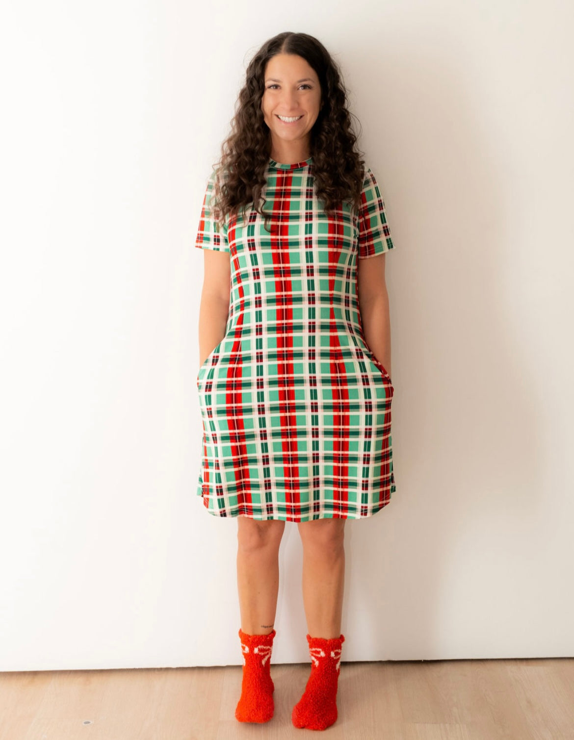 Christmas Plaid Woman's Night Gown Bamboo Pajama