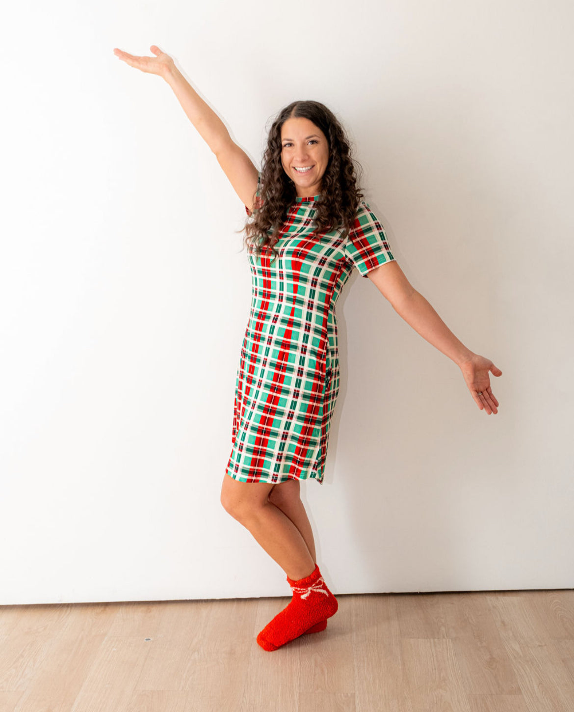 Christmas Plaid Woman's Night Gown Bamboo Pajama