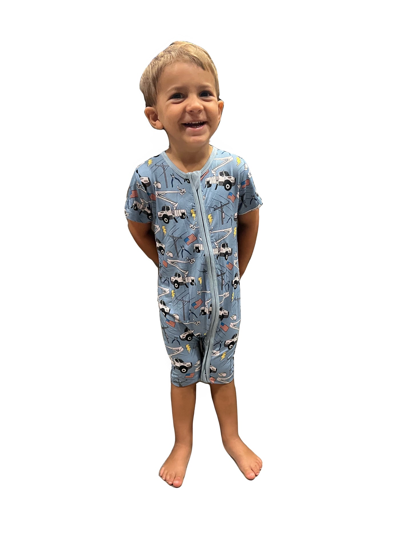 Blue Lineman Short Romper & Two Piece Short Set