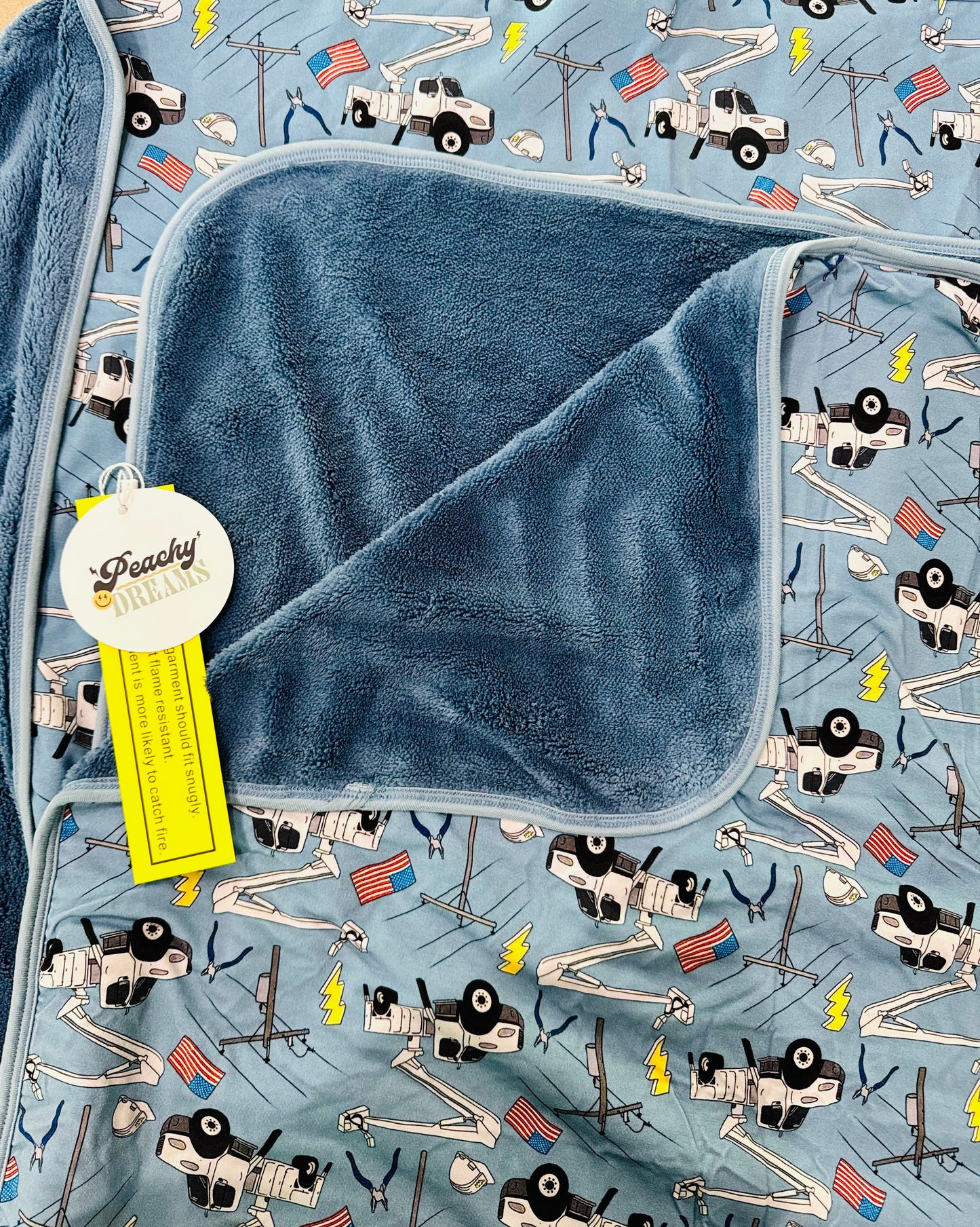 Blue Lineman Bamboo Plush Blanket