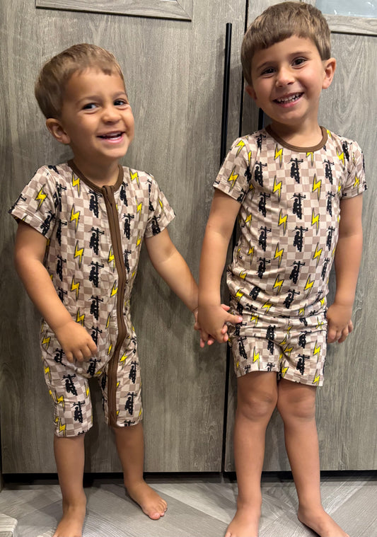 Checkered Lineman Short Romper & Two Piece Short Set